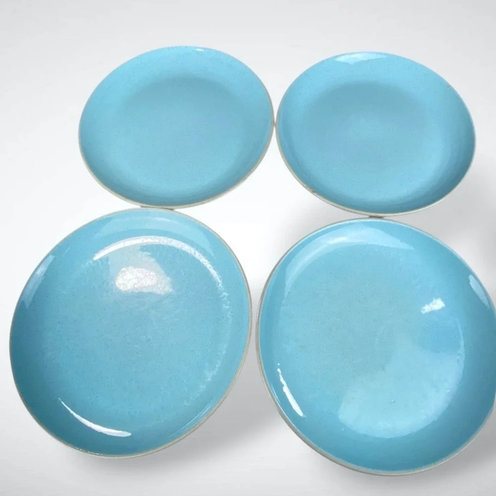Harkerware Blue‎ Mist Dinner Plates Set 4 Speckled MCM Robin Egg Blue 1950s MCM